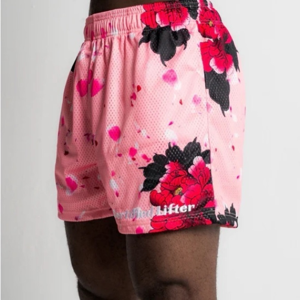 Certified Lifters Brand Pink Cherry Blossom Floral MeshGym Lifting Shorts Large
